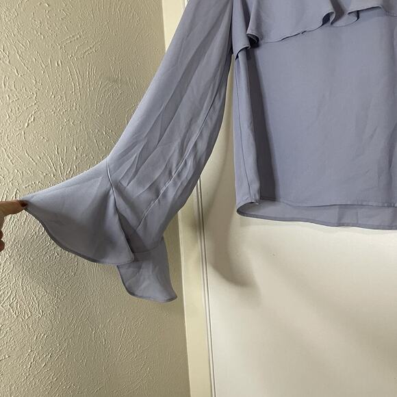Rebecca Taylor Blue long sleeve ruffle trim flounce blouse top size 6 - Picture 3 of 5